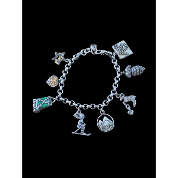 Brighton Colorado State Charm Silver Plate Bracelet Mountain Backpack Skier - Picture 1 of 3